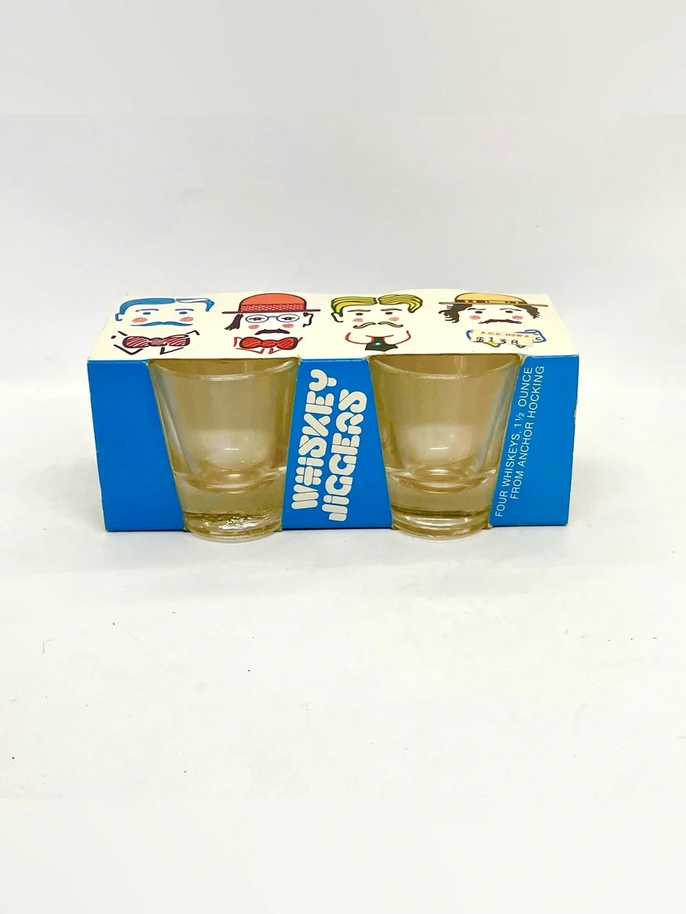 Vtg Anchor Hocking Whiskey Jiggers Shot Glasses Set of 4 Original Box Retro 70s